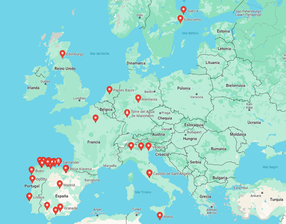 Mapa de los lugares visitados por la pulsera viajera